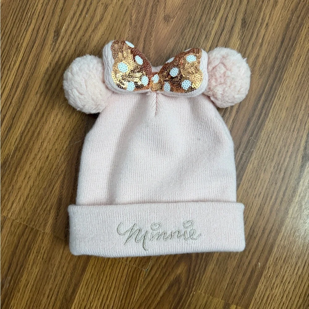Minnie Mouse X HM beanie hat pom-poms sequined bow 4-8y.